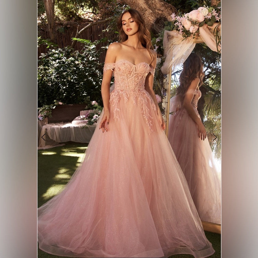 Andrea and Leo Pink Off-Shoulder ball Gown
